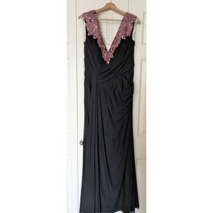 JADE by JASMINE Women's Black/Rose Petal V-Neck Formal Dress Size 12- bodycon